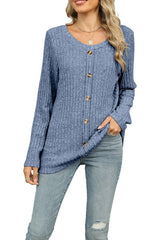 Button Embellished Round Neck Long Sleeve Top