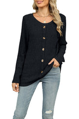 Button Embellished Round Neck Long Sleeve Top