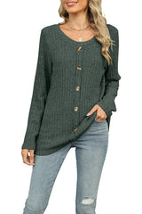 Button Embellished Round Neck Long Sleeve Top