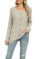 Button Embellished Round Neck Long Sleeve Top