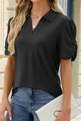 V-Neck Collar Short Sleeve Top