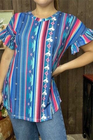 Western Aztec Short Sleeve Women's Boutique Top