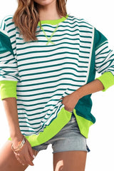 Color Block Striped Cross Seam Oversized Pullover