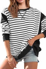 Color Block Striped Cross Seam Oversized Pullover