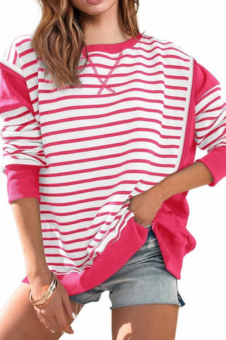 Color Block Striped Cross Seam Oversized Pullover