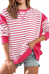 Color Block Striped Cross Seam Oversized Pullover
