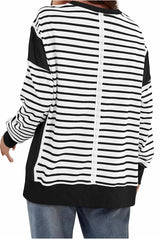 Color Block Striped Cross Seam Oversized Pullover