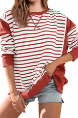 Color Block Striped Cross Seam Oversized Pullover
