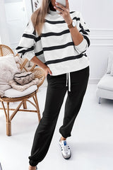Striped Drop Shoulder Pullover Jogger Pants Set