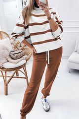 Striped Drop Shoulder Pullover Jogger Pants Set