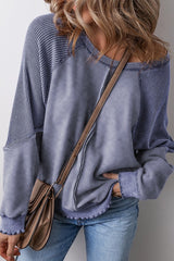 Waffle Patchwork Exposed Seam Sweatshirt