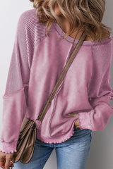 Waffle Patchwork Exposed Seam Sweatshirt