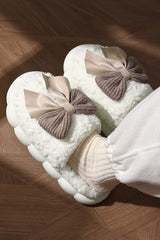 Contrast Bowknot Plush Slippers