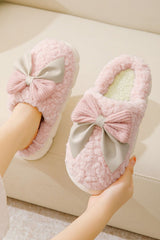 Contrast Bowknot Plush Slippers