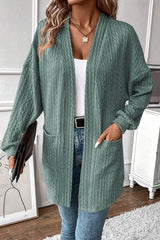 Textured Side Pocket Open Front Cardigan