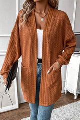 Textured Side Pocket Open Front Cardigan