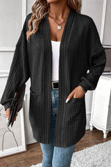 Textured Side Pocket Open Front Cardigan