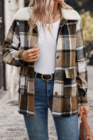 Brushed Collar Plaid Coat