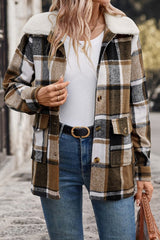 Brushed Collar Plaid Coat