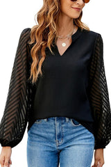 V-neck Lace Spliced Chiffon Blouse