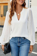 V-neck Lace Spliced Chiffon Blouse