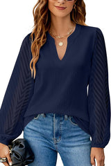 V-neck Lace Spliced Chiffon Blouse