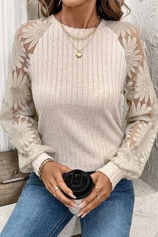 Hollow Out Pullover With Lace Long Sleeves