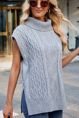 Loose Turtleneck Cap Sleeve Knitted Sweater