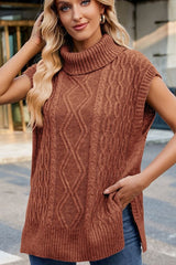 Loose Turtleneck Cap Sleeve Knitted Sweater