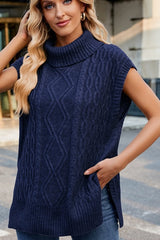 Loose Turtleneck Cap Sleeve Knitted Sweater