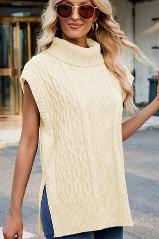 Loose Turtleneck Cap Sleeve Knitted Sweater