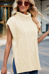 Loose Turtleneck Cap Sleeve Knitted Sweater