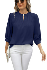 V-Neck Seven Quarter Sleeve Loose Chiffon Shirt