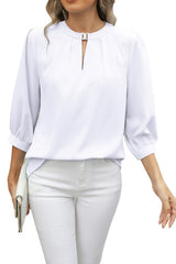 V-Neck Seven Quarter Sleeve Loose Chiffon Shirt