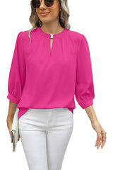 V-Neck Seven Quarter Sleeve Loose Chiffon Shirt