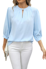 V-Neck Seven Quarter Sleeve Loose Chiffon Shirt