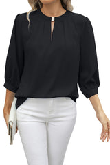 V-Neck Seven Quarter Sleeve Loose Chiffon Shirt