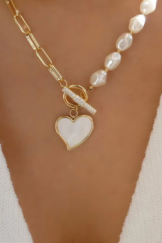 Pendant Rhinestone Decor Pearl Chain Necklace