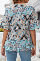 Paisley Pattern Short Sleeve V-Neck Top