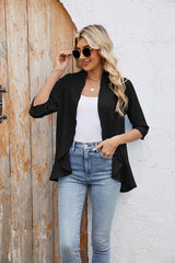 Ruffle Hem Cotton Gauze Open Front Cardigan