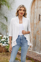 Ruffle Hem Cotton Gauze Open Front Cardigan