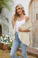 Ruffle Hem Cotton Gauze Open Front Cardigan