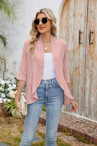 Ruffle Hem Cotton Gauze Open Front Cardigan