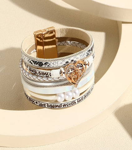 Magnetic Buckle Heart Shaped Word Print Bracelet