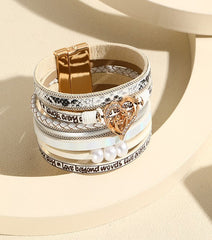 Magnetic Buckle Heart Shaped Word Print Bracelet