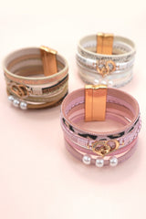 Magnetic Buckle Heart Shaped Word Print Bracelet