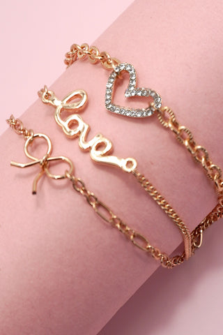Charm Bracelet-multi Layer Love Bow Heart Charms