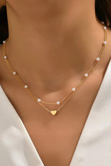 Plated Heart & Pearl Detail 2pcs Layered Necklace