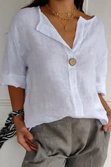 Loose Top With V-Neck and Buttons, Linen