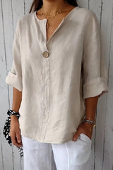 Loose Top With V-Neck and Buttons, Linen